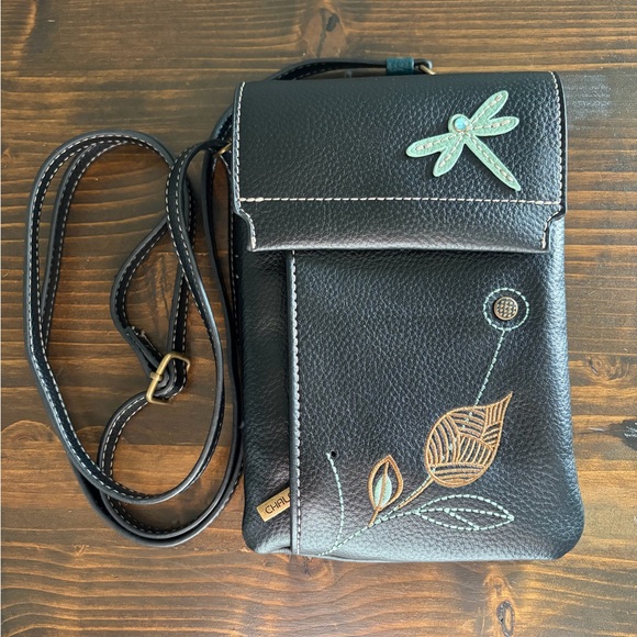 CHALA Faux Leather Embroidered Black and Green Crossbody Bag - Picture 3 of 15